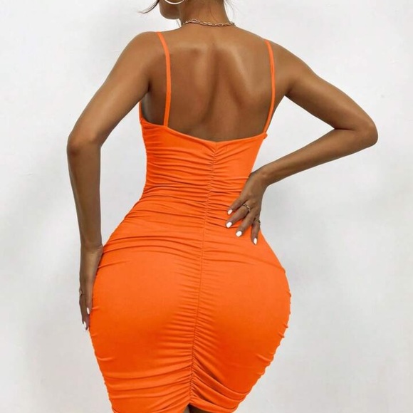 Women's Neon Orange Mini Dress - Picture 5 of 9